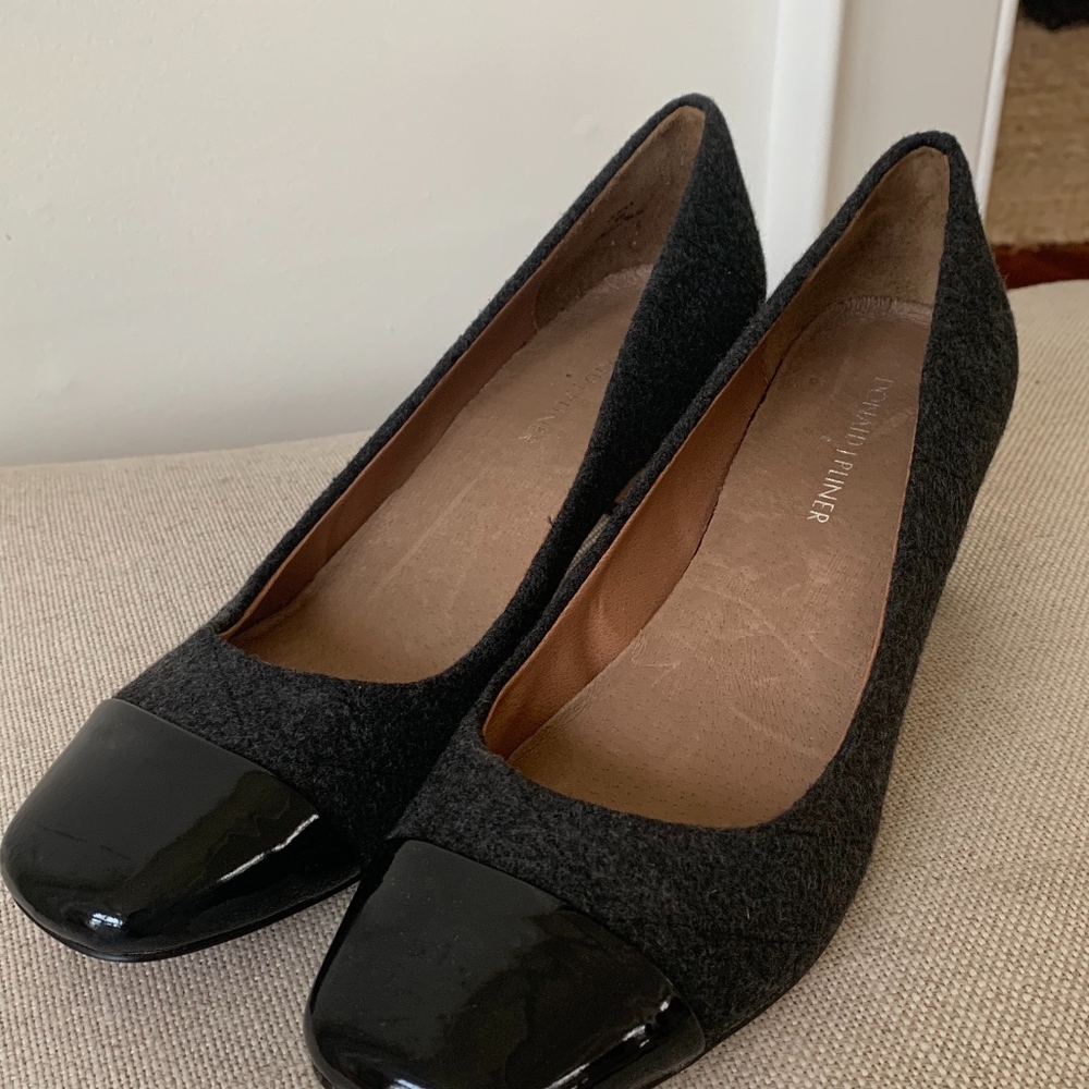 Donald Pliner mixed media patent pumps
